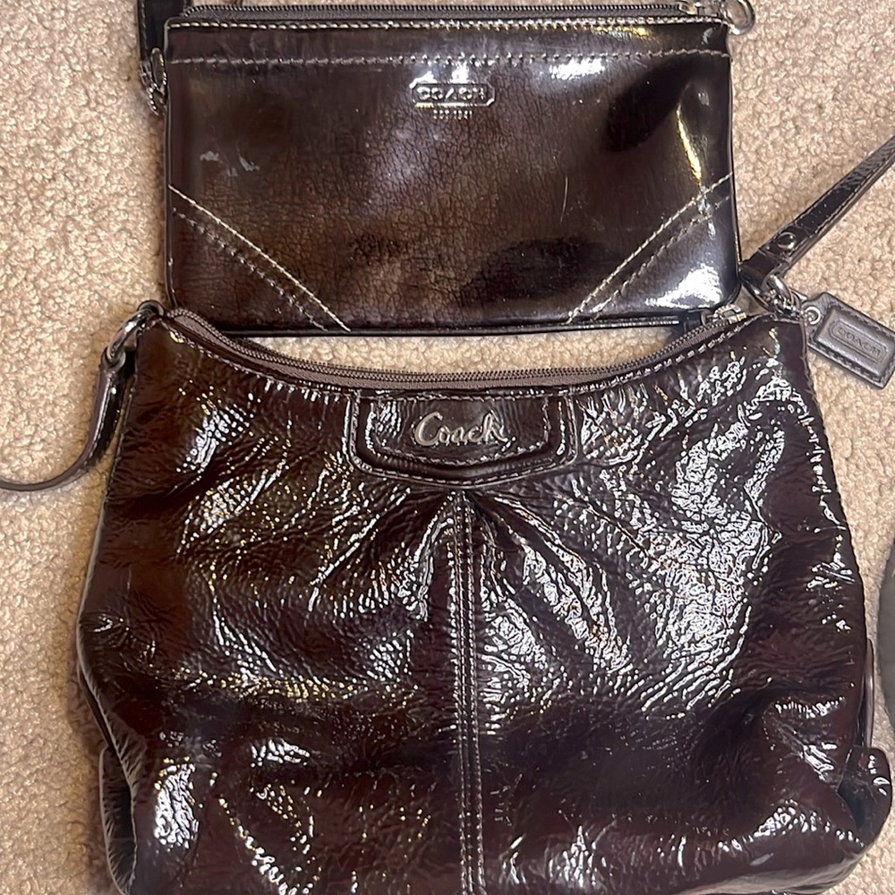 Used coach leather brown crossbody bag with wristlet wallet chocolate brown - Picture 1 of 10